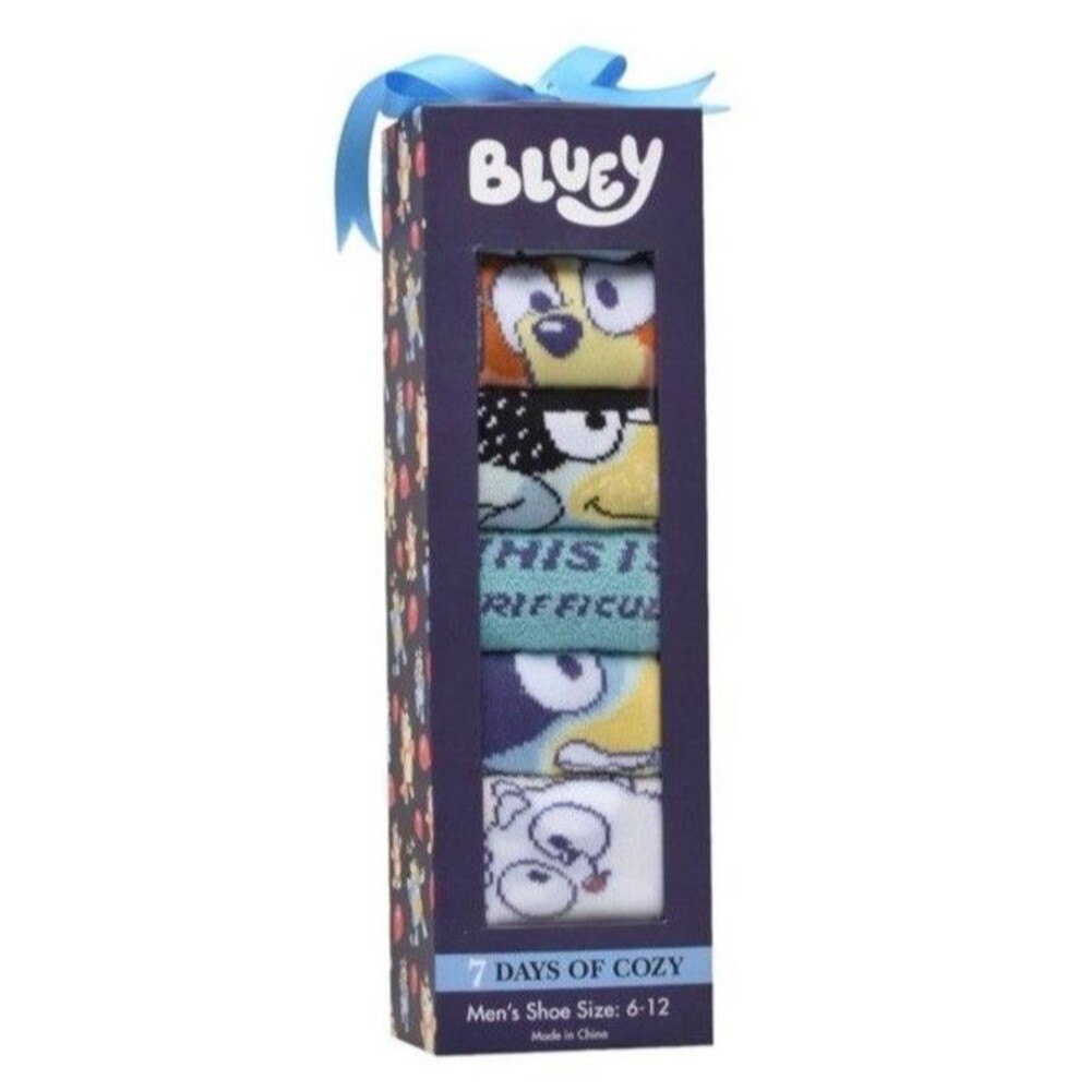 NIB Bluey 7 Days of Cozy Crew Socks Men's Shoe Size 6-12 7 Pr Gift